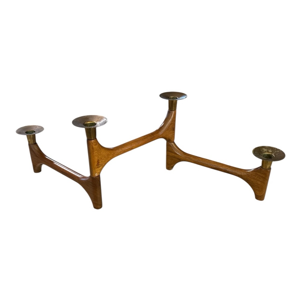 Mid-Century Danish Walnut & Brass Articulating Candle Holder - Picture 3 of 15